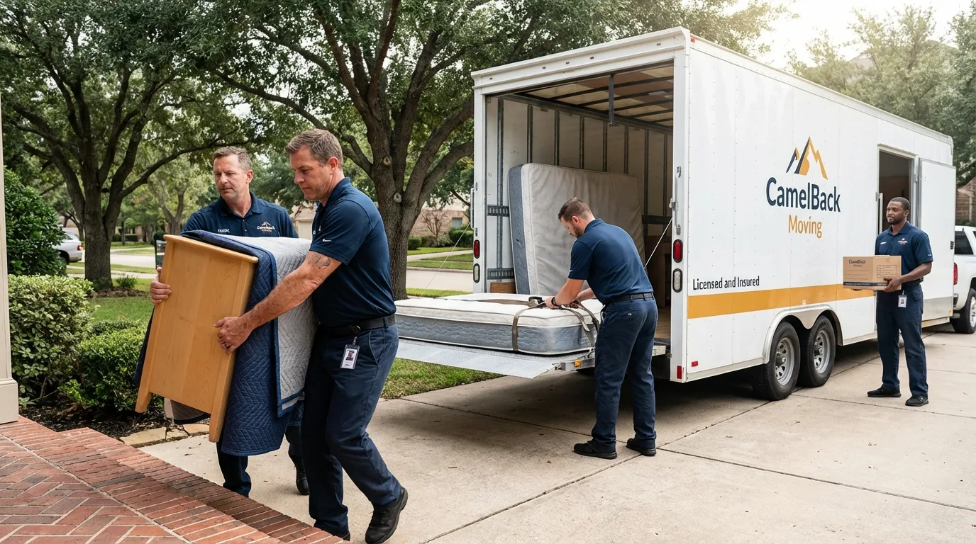 Crew loading residential truck for cross-state move from Dodge Center, MN