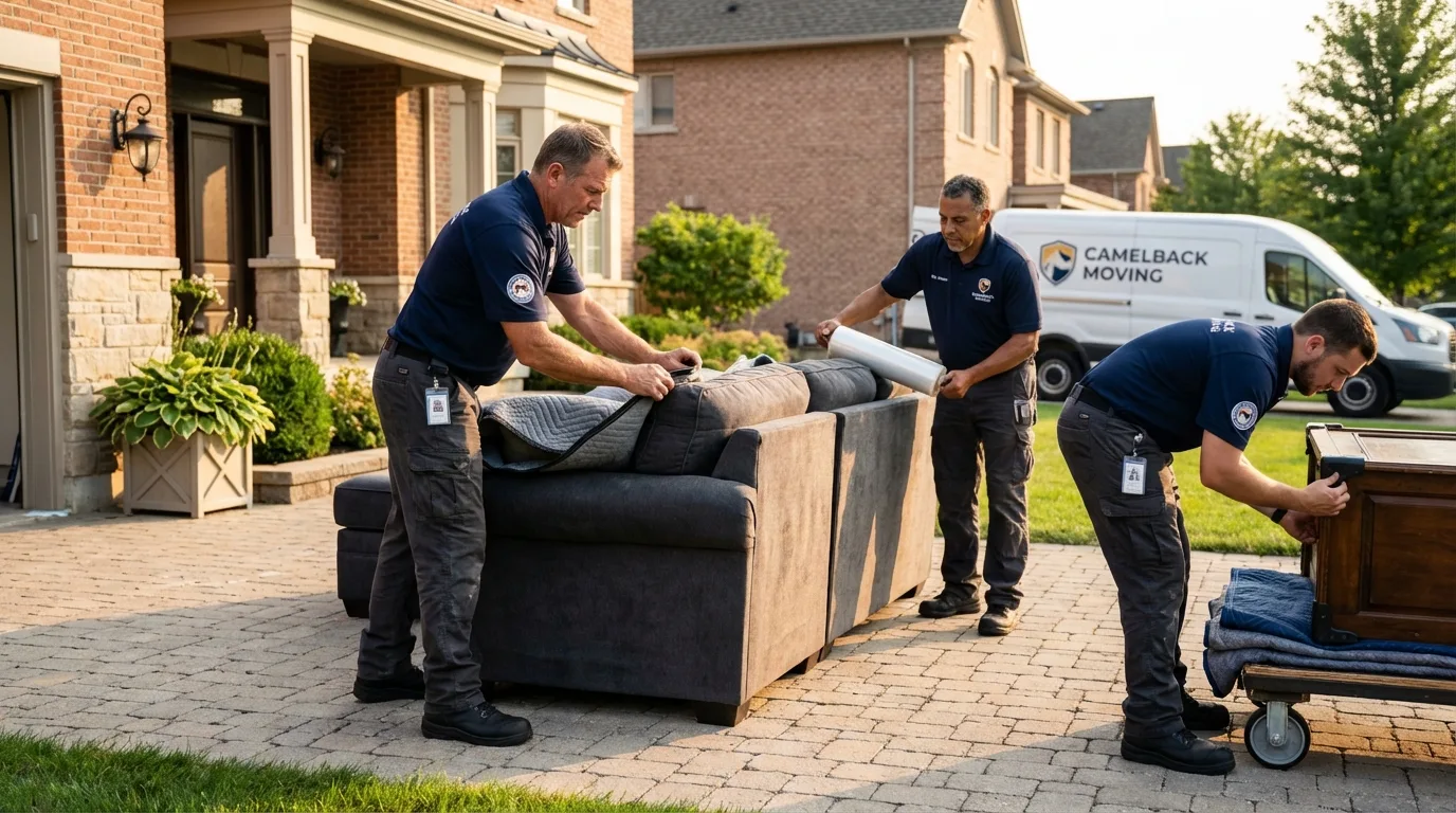 Large estate moving crew wrapping furniture in Dodge Center, MN